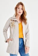 Bayan Gri Nakış Detaylı Cepli Ceket