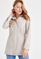 Bayan Gri Nakış Detaylı Cepli Ceket