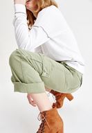 Bayan Yeşil Beli Kemerli Kargo Pantolon