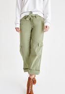 Bayan Yeşil Beli Kemerli Kargo Pantolon