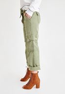 Bayan Yeşil Beli Kemerli Kargo Pantolon
