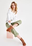 Bayan Yeşil Beli Kemerli Kargo Pantolon