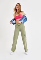 Bayan Yeşil Beli Kemerli Kargo Pantolon