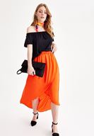 Bayan Kırmızı Asimetrik Kesim Etek
