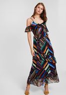 Bayan Çok Renkli Karışık Desenli Askılı Elbise