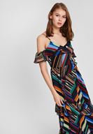 Bayan Çok Renkli Karışık Desenli Askılı Elbise