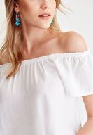 Bayan Beyaz Düşük Omuz Detaylı Bluz
