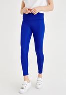 Bayan Lacivert Yüksek Bel Parlak Tayt