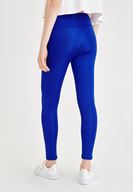 Bayan Lacivert Yüksek Bel Parlak Tayt