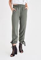 Bayan Yeşil Beli Lastikli Bilek Detaylı Pantolon ( TENCEL™ )