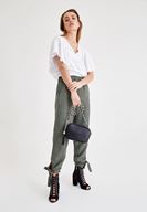 Bayan Yeşil Beli Lastikli Bilek Detaylı Pantolon ( TENCEL™ )