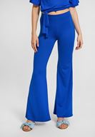 Bayan Lacivert Paçası Yırtmaç Detaylı Pantolon