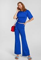 Bayan Lacivert Paçası Yırtmaç Detaylı Pantolon