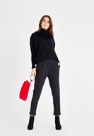 Bayan Siyah/Beyaz Çizgili Cepli Boru Paça Pantolon