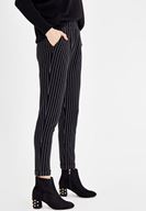 Bayan Siyah/Beyaz Çizgili Cepli Boru Paça Pantolon