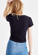 Bayan Siyah Slogan Baskılı V Yaka Tişört