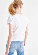 Bayan Beyaz Slogan Baskılı V Yaka Tişört