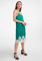 Bayan Yeşil Dantel Detaylı Saten Elbise