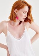 Bayan Beyaz Bağlamalı Saten Bluz