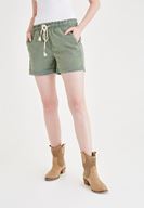 Bayan Yeşil Beli Lastikli Cep Detaylı Mini Şort