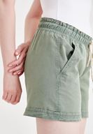 Bayan Yeşil Beli Lastikli Cep Detaylı Mini Şort