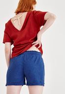 Bayan Mavi Beli Lastikli Cep Detaylı Mini Şort