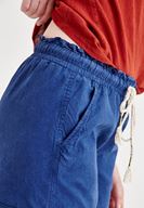 Bayan Mavi Beli Lastikli Cep Detaylı Mini Şort