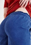 Bayan Mavi Beli Lastikli Cep Detaylı Mini Şort