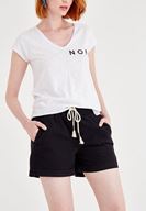 Bayan Siyah Beli Lastikli Cep Detaylı Mini Şort