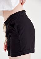 Bayan Siyah Beli Lastikli Cep Detaylı Mini Şort