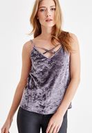 Bayan Mor Biye Detaylı Kadife Bluz