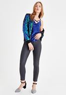 Women Navy Velvet Blouse with Pipe Detail