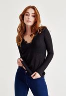 Bayan Siyah Sırt Detaylı V Yaka Triko