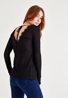 Bayan Siyah Sırt Detaylı V Yaka Triko