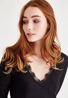 Bayan Siyah Sırt Detaylı V Yaka Triko