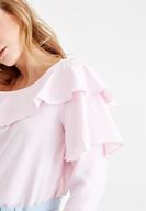 Bayan Pembe Düşük Omuzlu Fırfır Detaylı Bluz