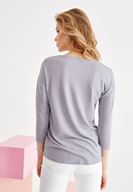 Bayan Gri Uzun Kollu V Yaka Basic Tişört