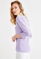 Bayan Mor Uzun Kollu V Yaka Basic Tişört