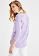 Bayan Mor Uzun Kollu V Yaka Basic Tişört