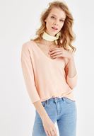 Bayan Pembe Uzun Kollu V Yaka Basic Tişört