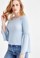 Bayan Mavi Flare Kollu Triko