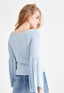 Bayan Mavi Flare Kollu Triko