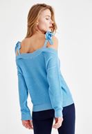 Bayan Mavi Askı Detaylı Triko