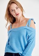 Bayan Mavi Askı Detaylı Triko