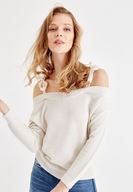 Bayan Gri Askı Detaylı Triko