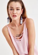 Bayan Pembe Yakası Bağlamalı İnce Askılı Bluz