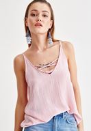 Bayan Pembe Yakası Bağlamalı İnce Askılı Bluz