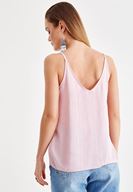 Bayan Pembe Yakası Bağlamalı İnce Askılı Bluz