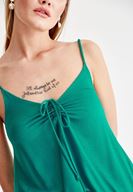 Bayan Yeşil İnce Askılı Önü Büzgü Detaylı Bluz