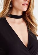 Bayan Siyah Choker Yakalı Kruvaze Bluz